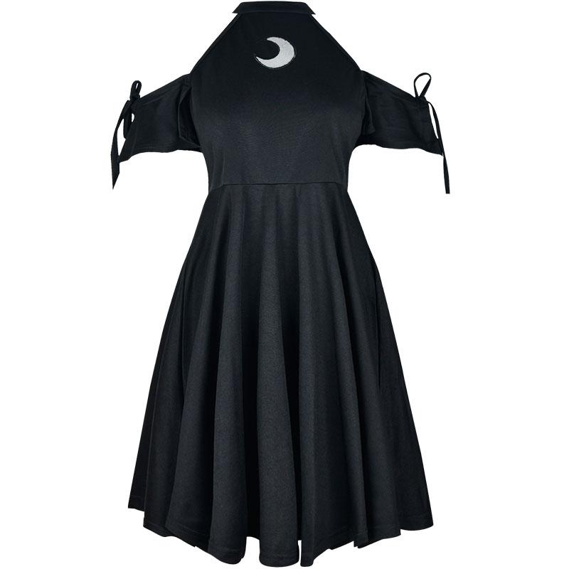 Purim Costumes Moon Hollow Out Victorian Gothic MedievaBlack Dress High Waist