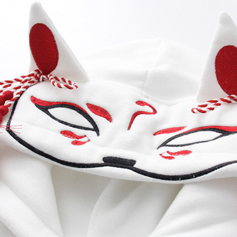 Fox Ghost Face Embroidery Tassels Hoodie