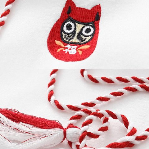 Fox Ghost Face Embroidery Tassels Hoodie