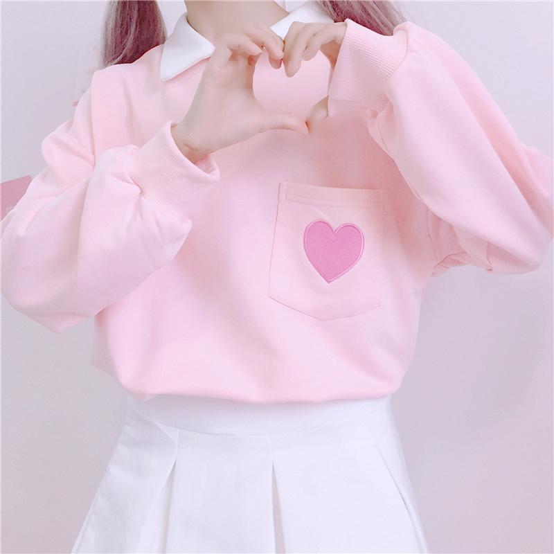 Love Heart Embroidery Sweatshirt