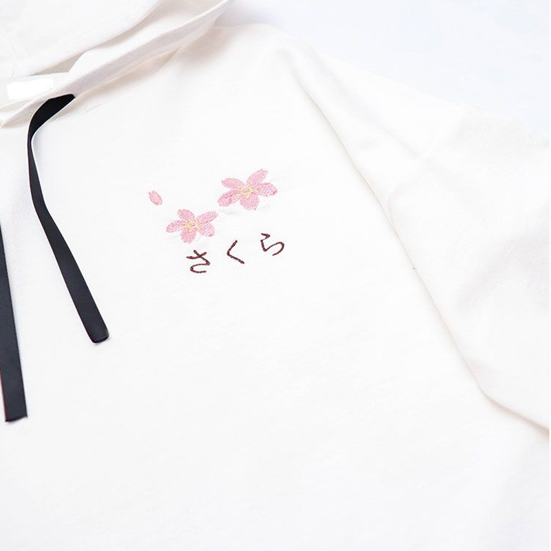 Sakura Embroidery Lace-up Sleeves Hoodie