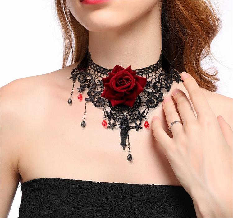 Lace rose necklace fringe choker choker collar(Discount product)
