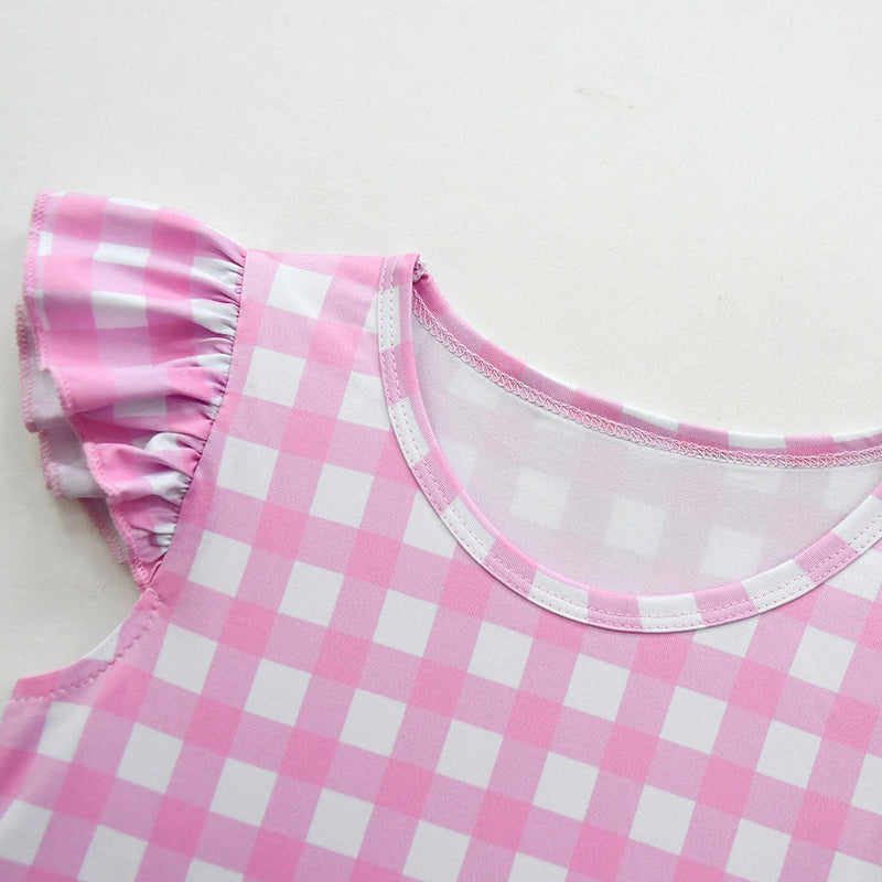 [Full In Stock] Barb Pink Style:Kids Girls Pink Plaid Dress Outfits Halloween Carnival Suit