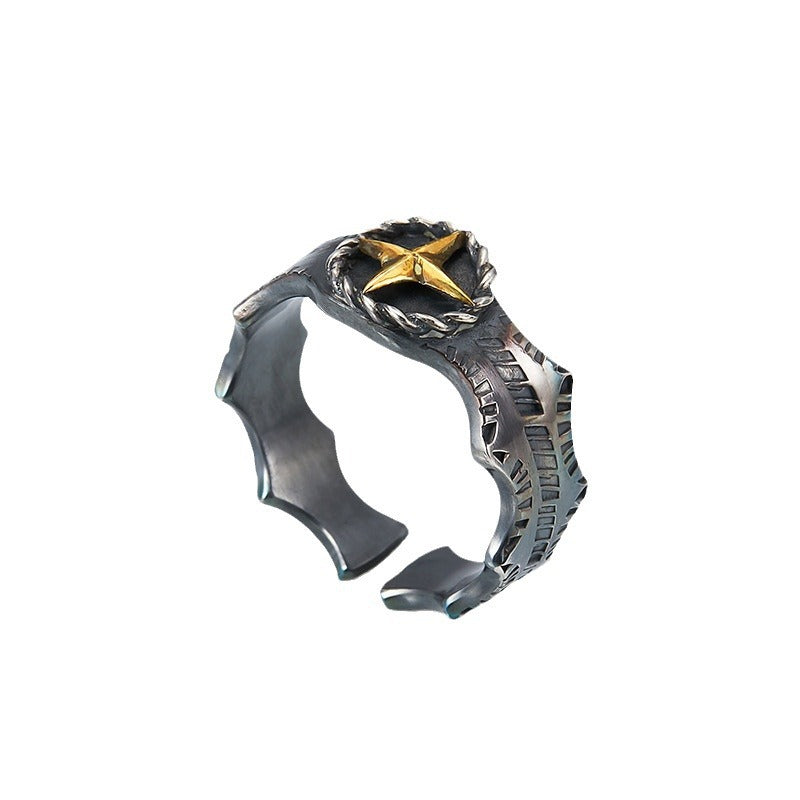 Sci-fi mechanical texture striped design open Adjustable Ring(Discount Product)
