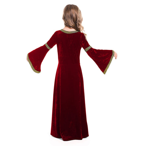 SeeCosplay Retro Medieval Kids Girls Red Dress Party Gown Costume Outfits Halloween Carnival Party Suit GirlKidsCostume