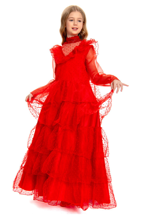 BeetleJuice: Kids Girls Lydia Deetz Cosplay Bride Costume Winona Ryder Kids Version Linda Red Wedding Dress Costume Outfits Halloween Costume