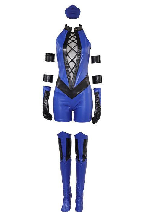 Mortal Kombat Kitana Women Blue Leather Outfit Cosplay Costume For Adult Female Halloween Costume