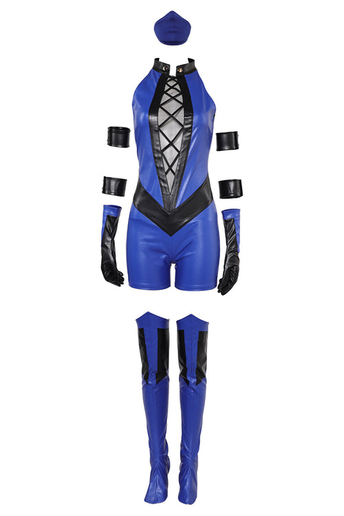 Mortal Kombat Kitana Women Blue Leather Outfit Cosplay Costume For Adult Female Halloween Costume