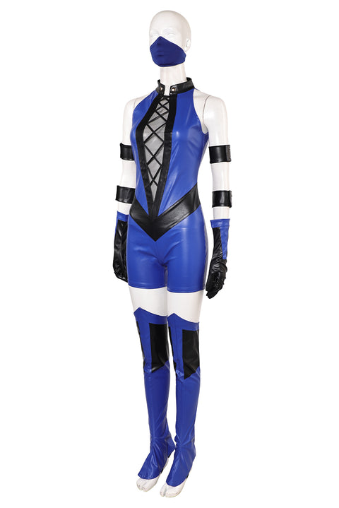 Mortal Kombat Kitana Women Blue Leather Outfit Cosplay Costume For Adult Female Halloween Costume