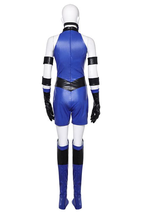 Mortal Kombat Kitana Women Blue Leather Outfit Cosplay Costume For Adult Female Halloween Costume
