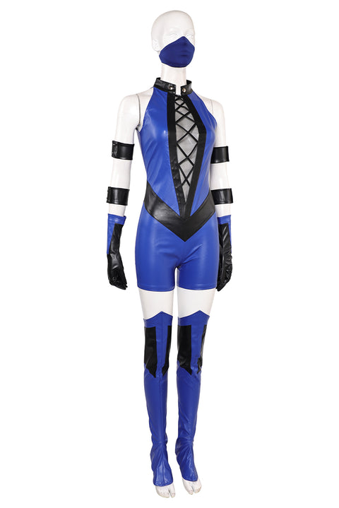 Mortal Kombat Kitana Women Blue Leather Outfit Cosplay Costume For Adult Female Halloween Costume