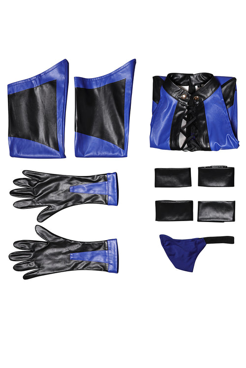 Mortal Kombat Kitana Women Blue Leather Outfit Cosplay Costume For Adult Female Halloween Costume