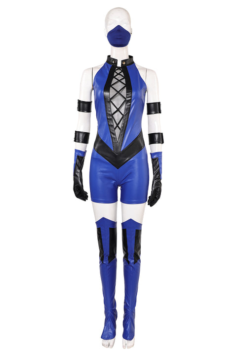 Mortal Kombat Kitana Women Blue Leather Outfit Cosplay Costume For Adult Female Halloween Costume