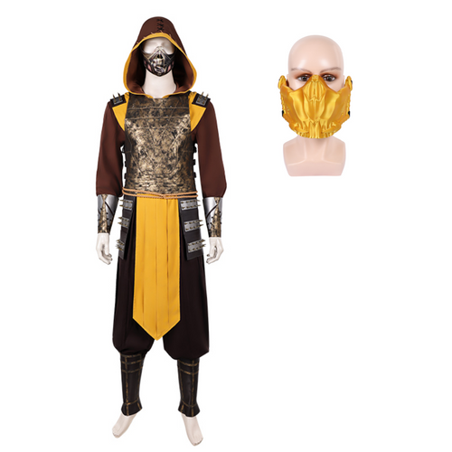 Mortal Kombat 2 Scorpion Yellow Outfit Cosplay Costume Halloween Carnival Party Suit