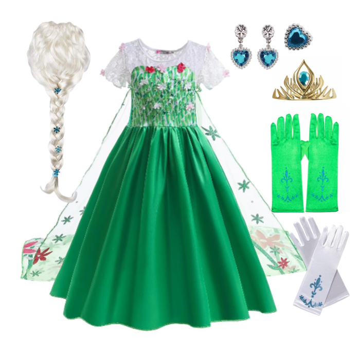 Frozen Fever Dress Elsa Dress Kids Children Elsa Cosplay Costume Outfits Halloween Carnival Disguise Suit