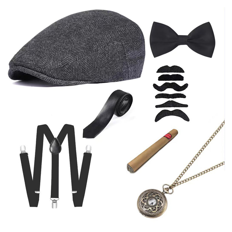 1920 Retro Men Cosplay Hat Back Strap Costume Accessories Outfits Halloween Carnival Suit