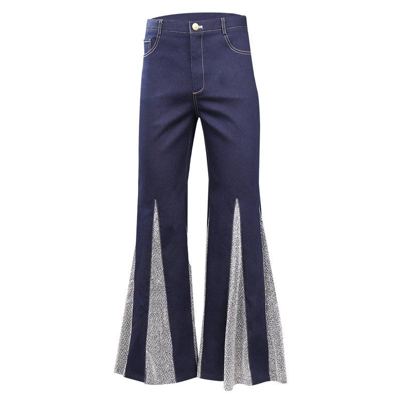 1970s Retro Vintage Disco Mid Waist Bell Bottom Super Flares Long Pants Trousers Jazz Dance Patchwork Trousers Halloween Carnival Suit