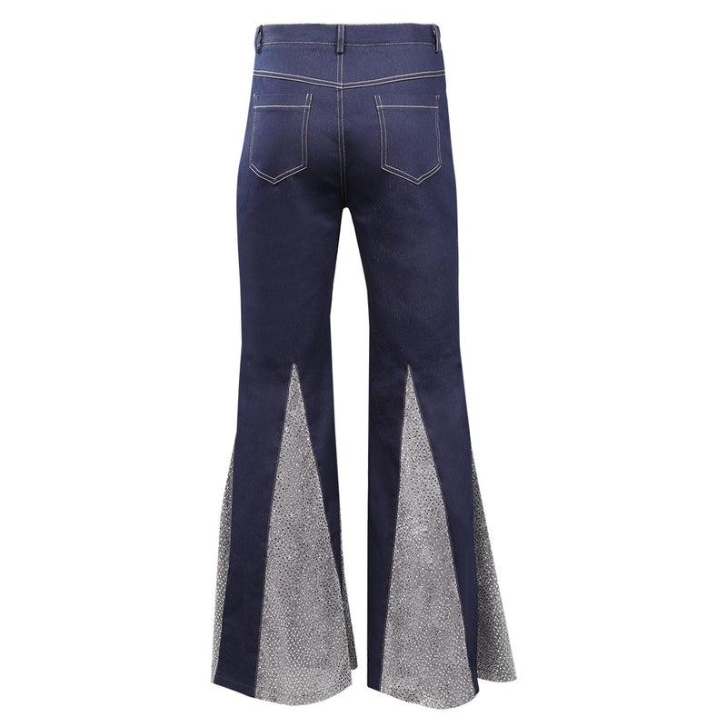 1970s Retro Vintage Disco Mid Waist Bell Bottom Super Flares Long Pants Trousers Jazz Dance Patchwork Trousers Halloween Carnival Suit