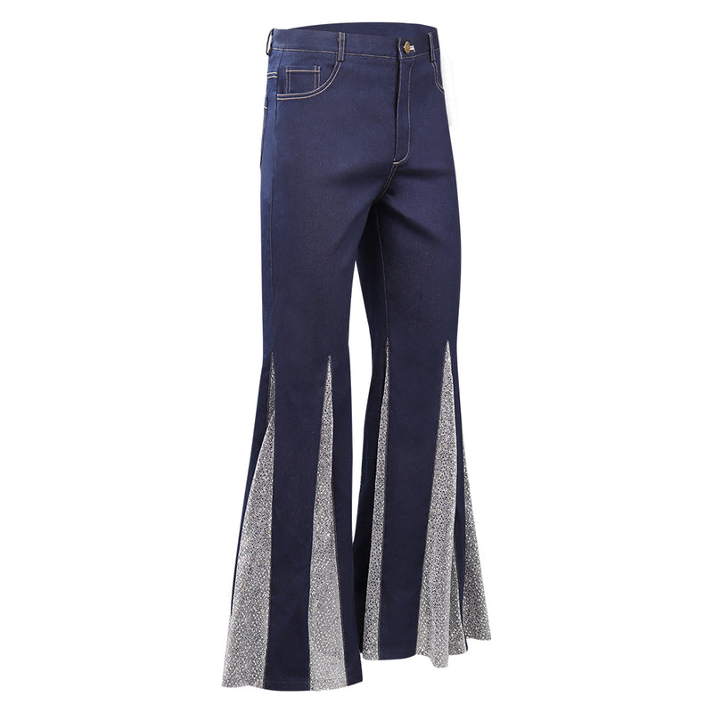 1970s Retro Vintage Disco Mid Waist Bell Bottom Super Flares Long Pants Trousers Jazz Dance Patchwork Trousers Halloween Carnival Suit