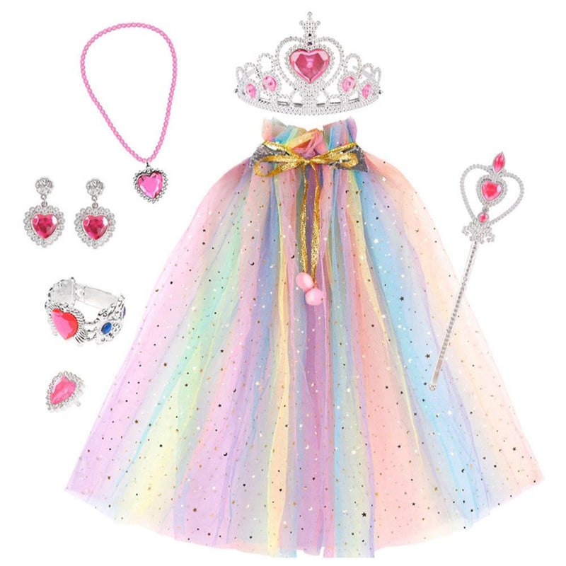 SeeCosplay Princess Kids Girls Cosplay Cloak Crown Bag Necklace Earrings Set  Fantasia Halloween Carnival Party Disguise Costume Accessories