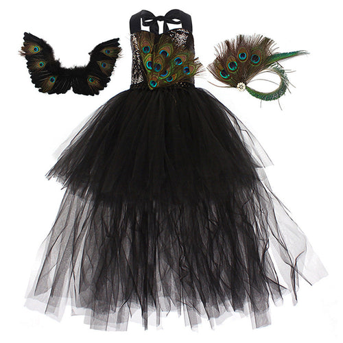 Kids Girls Peacock Cosplay Costume Tutu Dress Outfits Halloween Party Disguise Suit GirlKidsCostume