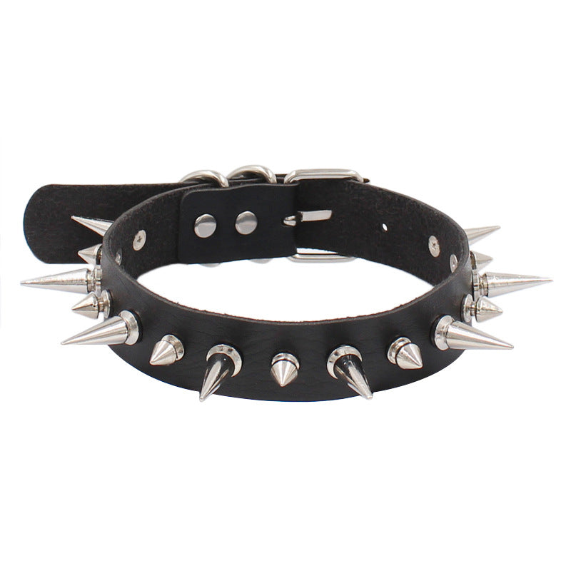 Black punk rock leather necklace choker Gothic spike trend accessories(Discount product)