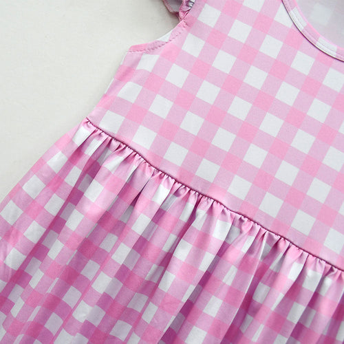 Kids Girls Pink Plaid Dress Outfits Halloween Costume