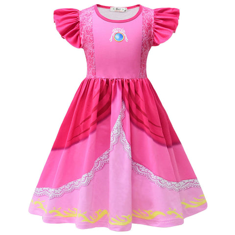 SeeCosplay Kids The Super Mario Bros. Princess Peach Kids Girls Cosplay Dress Halloween Carnival Party Suit