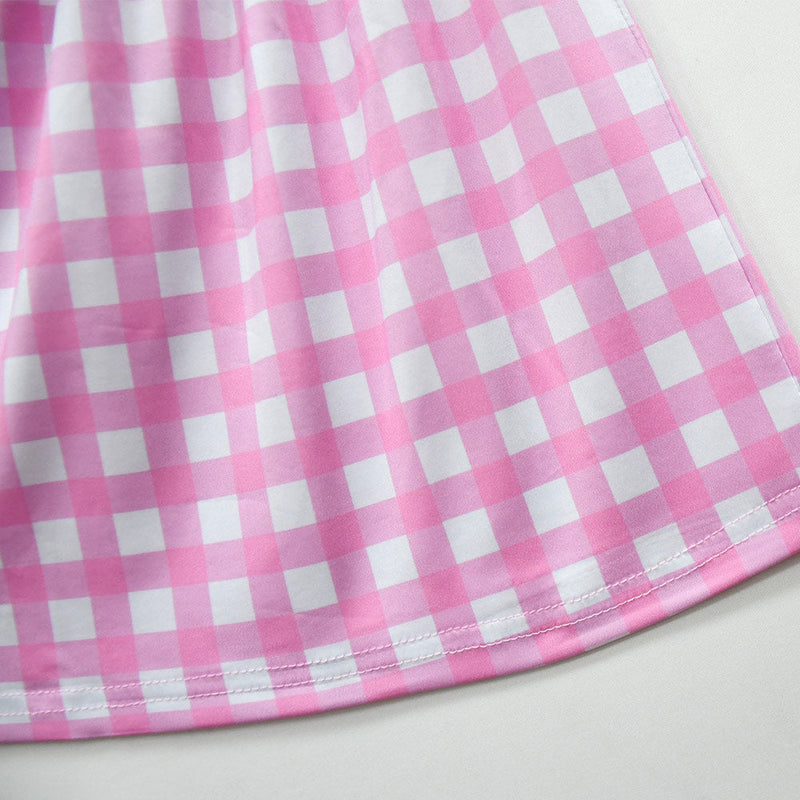 SeeCosplay 2023 Movie Kids Girls Pink Plaid Dress Outfits Halloween Carnival Suit GirlKidsCostume