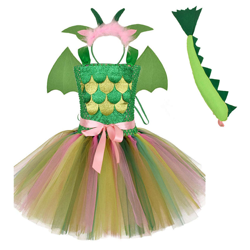 SeeCosplay Dinosaur Kids Girls Cosplay Costume Dress Outfits Pink Dress Halloween Carnival Party Suit