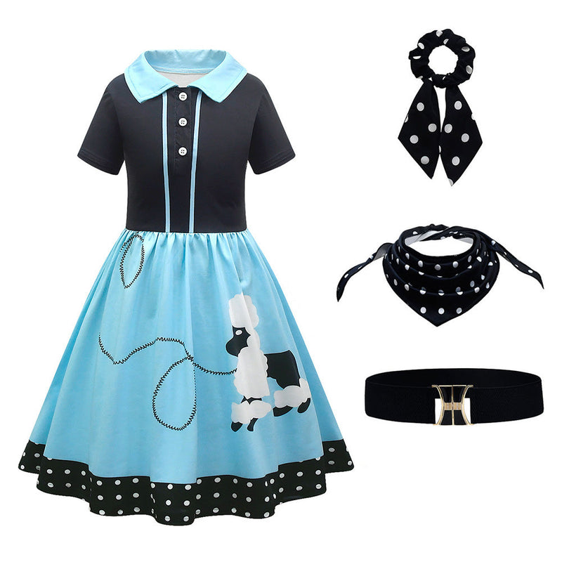 SeeCosplay 6Pc/Set Poodle Cosplay Costume Kids Girls Dress Halloween Carnival Disguise Roleplay Suit GirlKidsCostume