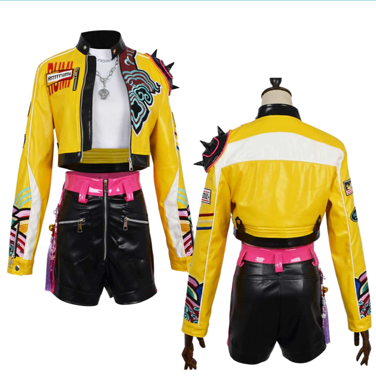 Rumi Cosplay Yellow Jacket Black Short Set Outfit For Adult Female Halloween Carnival Suit-Seecosplay