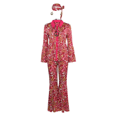 70s Outfits for Women Hippie Costume Set 1960's 1970's Hippie Costume Cosplay Costume Outfits Halloween Carnival Suit