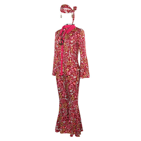 70s Outfits for Women Hippie Costume Set 1960's 1970's Hippie Costume Cosplay Costume Outfits Halloween Carnival Suit