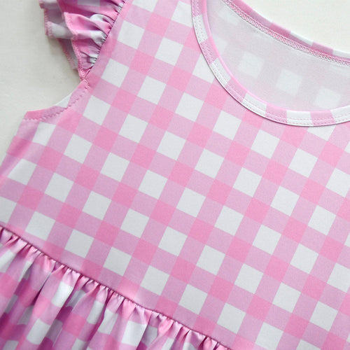 Kids Girls Pink Plaid Dress Outfits Halloween Costume