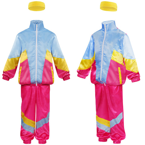 80s Kids Children Retro Cosplay Costume Jacket Coat Pants Headband Outfits Halloween Carnival Party Suit children tracksuit