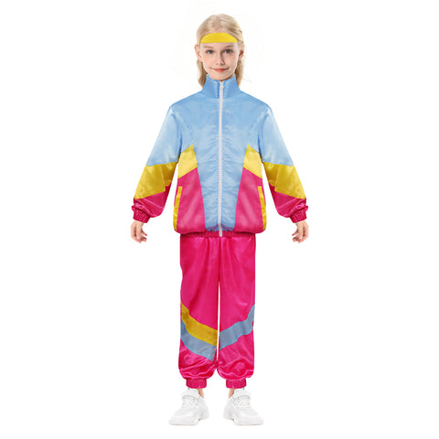 80s Kids Children Retro Cosplay Costume Jacket Coat Pants Headband Outfits Halloween Carnival Party Suit children tracksuit