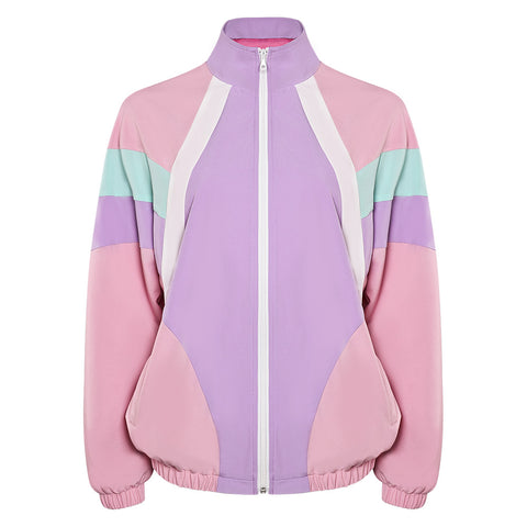 80s Windbreaker Women's Casual Jackets Lightweight Color Block Bomber Jacket
