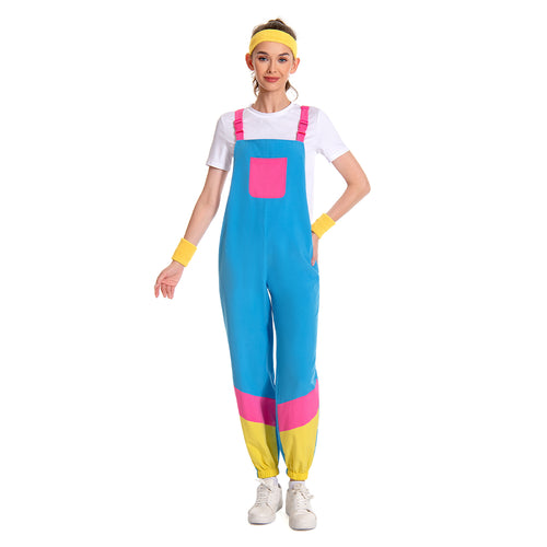 80s woman overall Cosplay Costume Outfits Halloween Carnival Suit
