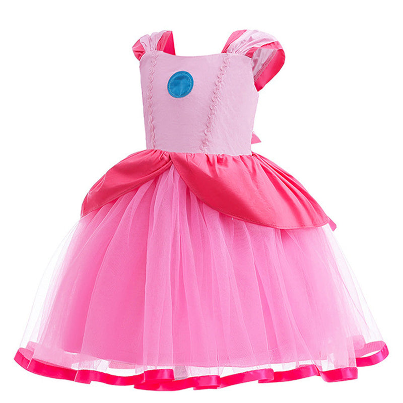 Super Mario:Costume Bros Kids Peach Princess Girls Cosplay Costume Dress Outfits Halloween Carnival Suit