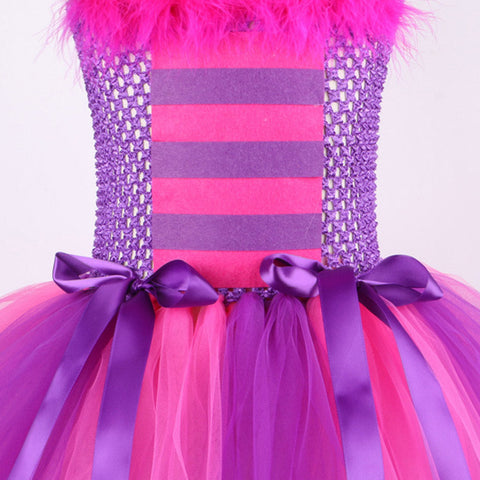 SeeCosplay Cheshire Cat Cosplay Costume Kids Girls TuTu Dress Headband Outfits Halloween Carnival Party Suit GirlKidsCostume