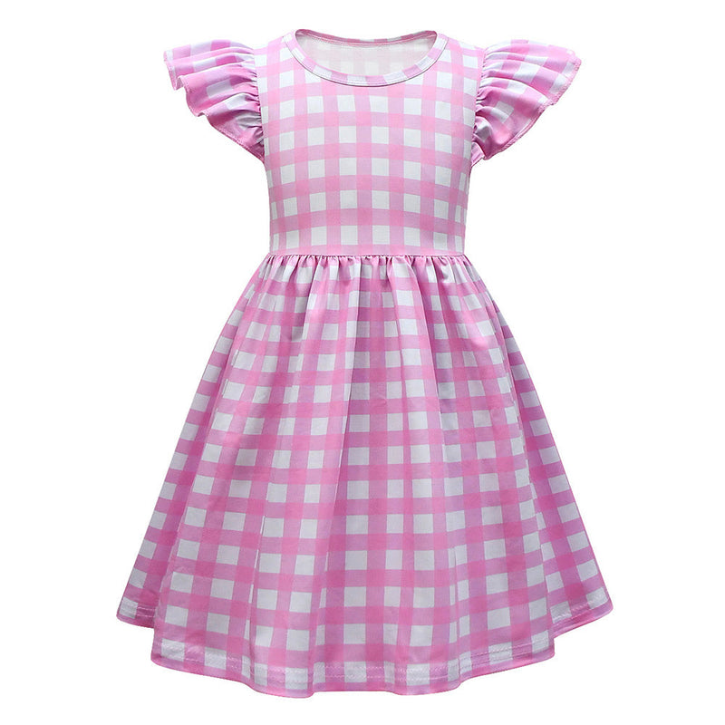 SeeCosplay 2023 Movie Kids Girls Pink Plaid Dress Outfits Halloween Carnival Suit