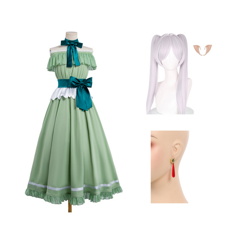 Frieren:Beyond Journey‘s End Frieren Cosplay Green Dress For Women Halloween Carnival Party