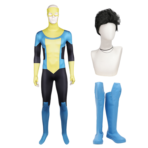 Invincible Mark Grayson Cosplay Costume Yellow Blue Jumspuit For Adult Male Halloween Costume