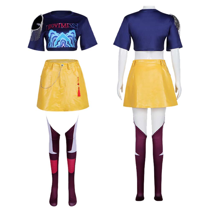 Mira Cosplay Dark Blue Top Yellow Short Skirt Suit For Children Female Halloween Carnival Suit-Seecosplay