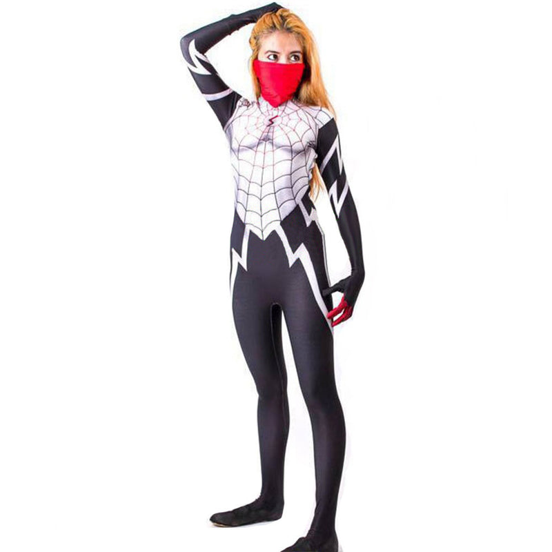Women Cindy Moon Silk Spiderman Cosplay Costume Adults Girls Women Superhero Zentai Halloween Bodysuit Party Jumpsuit