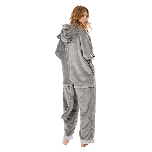 Adults Animal Pajamas Cartoon British Shorthair Cat Onesies Women Men Warm Flannel Hooded Sleepwear
