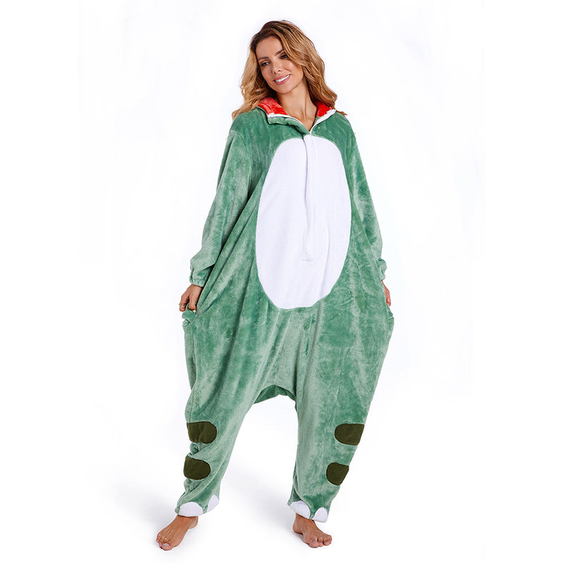 Adults Animal Pajamas Cartoon Dinosaur Onesies Women Men Warm Flannel Hooded Sleepwear