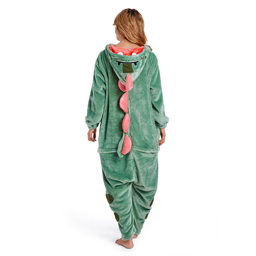 Adults Animal Pajamas Cartoon Dinosaur Onesies Women Men Warm Flannel Hooded Sleepwear