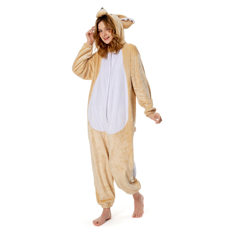 Adults Animal Pajamas Cartoon Fennec Fox Onesies Women Men Warm Flannel Hooded Sleepwear